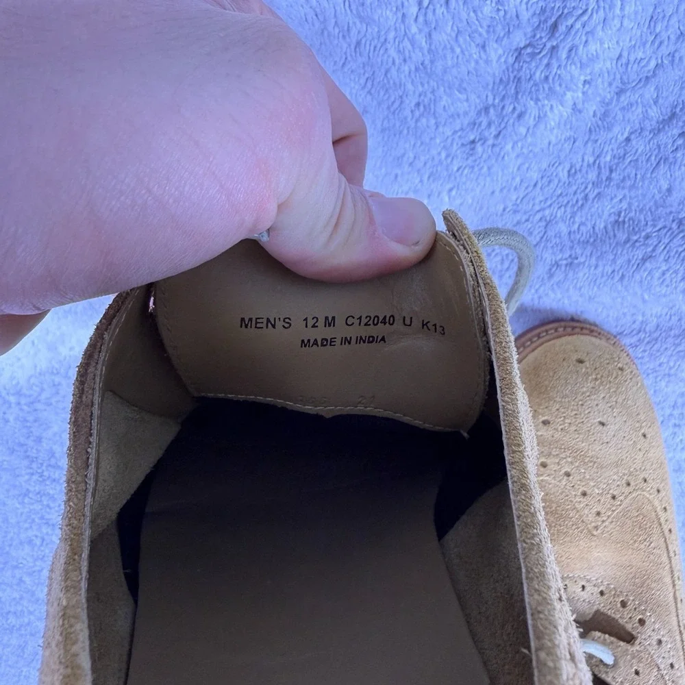 Cole Haan Wingtip Tan Suede Leather Shoes Vibram Soles Mens Size 12‎ M Dress EUC